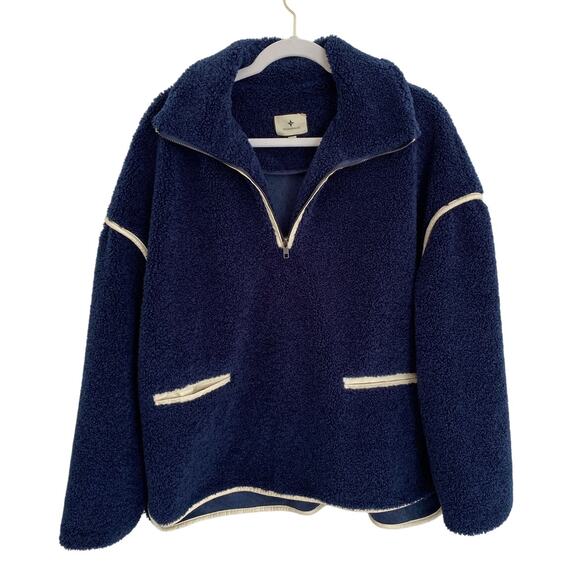 Tuckernuck Shearling Sherpa Navy Blue Rhodes Quarter Zip Pullover Sweater S - Picture 3 of 6